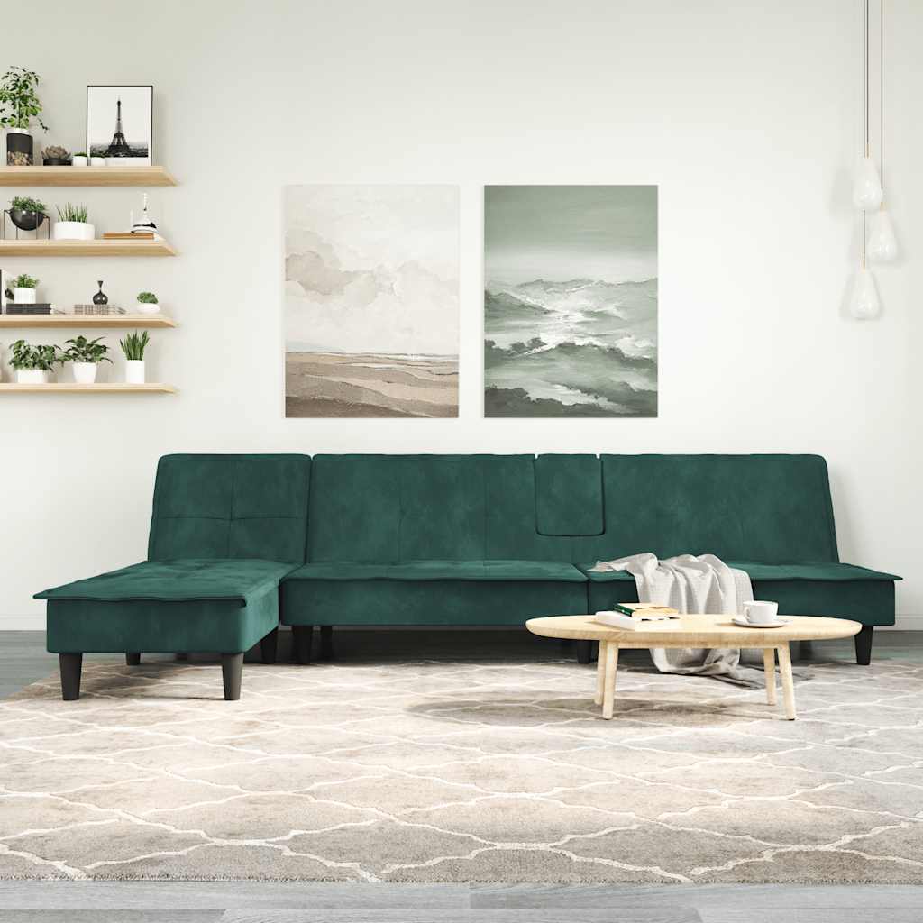 Divano Letto a L Verde Scuro 255x140x70 cm in Velluto