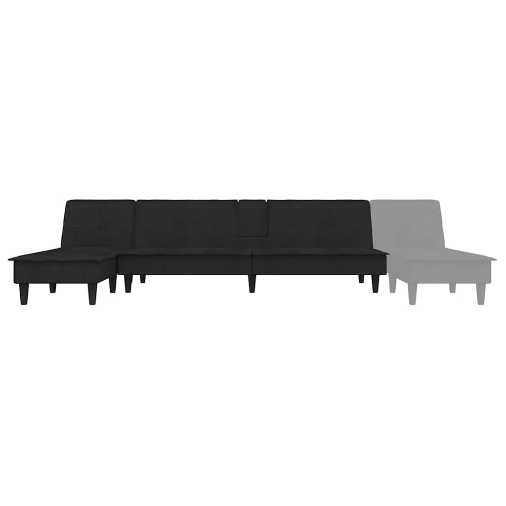 Divano Letto a L Nero 255x140x70 cm in Velluto