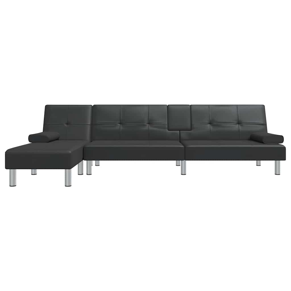 Divano Letto a L Nero 255x140x70 cm in Similpelle - homemem39