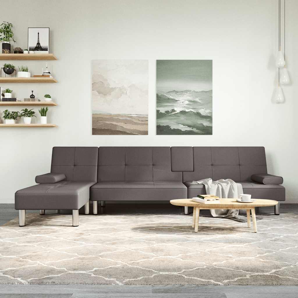 Divano Letto a L Grigio 255x140x70 cm in Similpelle - homemem39