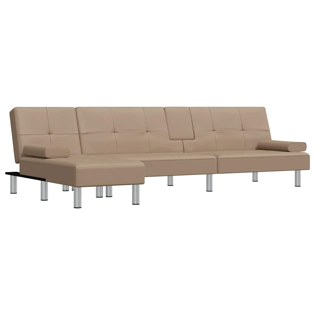 Divano Letto a L Cappuccino 255x140x70 cm in Similpelle