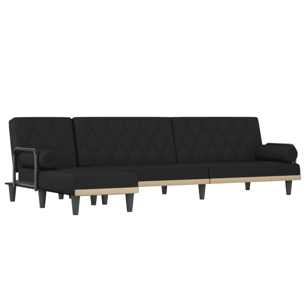 Divano Letto a L Nero 260x140x70 cm in Tessuto - homemem39