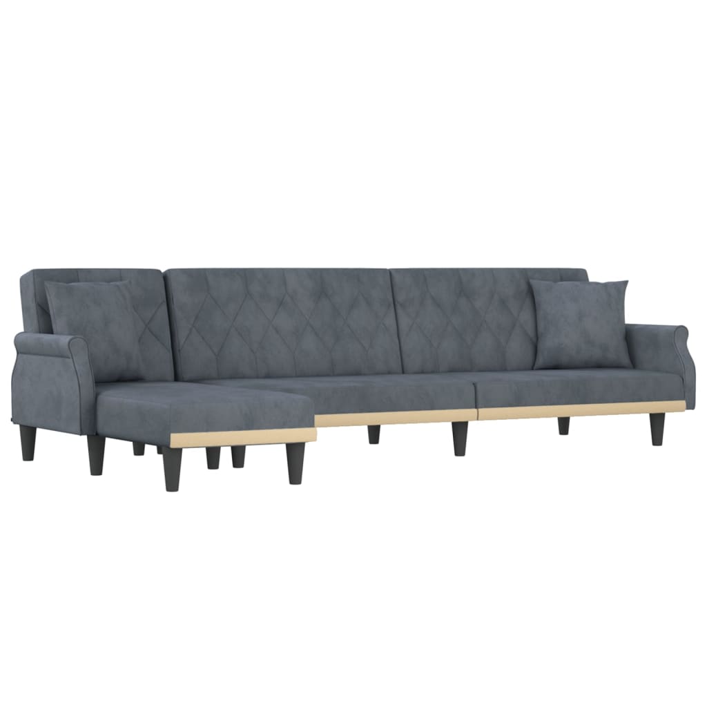 Divano Letto a L Grigio Scuro 271x140x70 cm in Velluto - homemem39