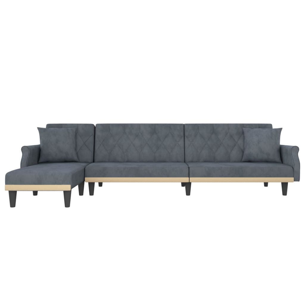 Divano Letto a L Grigio Scuro 271x140x70 cm in Velluto - homemem39