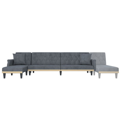 Divano Letto a L Grigio Scuro 271x140x70 cm in Velluto - homemem39