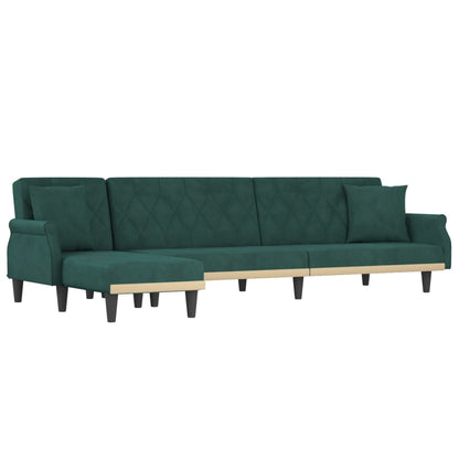 Divano Letto a L Verde Scuro 271x140x70 cm in Velluto