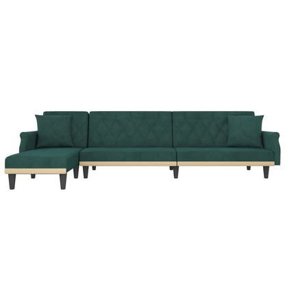 Divano Letto a L Verde Scuro 271x140x70 cm in Velluto