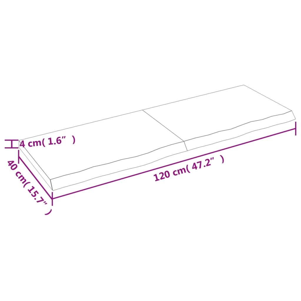 Piano per Tavolo 120x40x(2-4)cm in Rovere Massello Non Trattato - homemem39