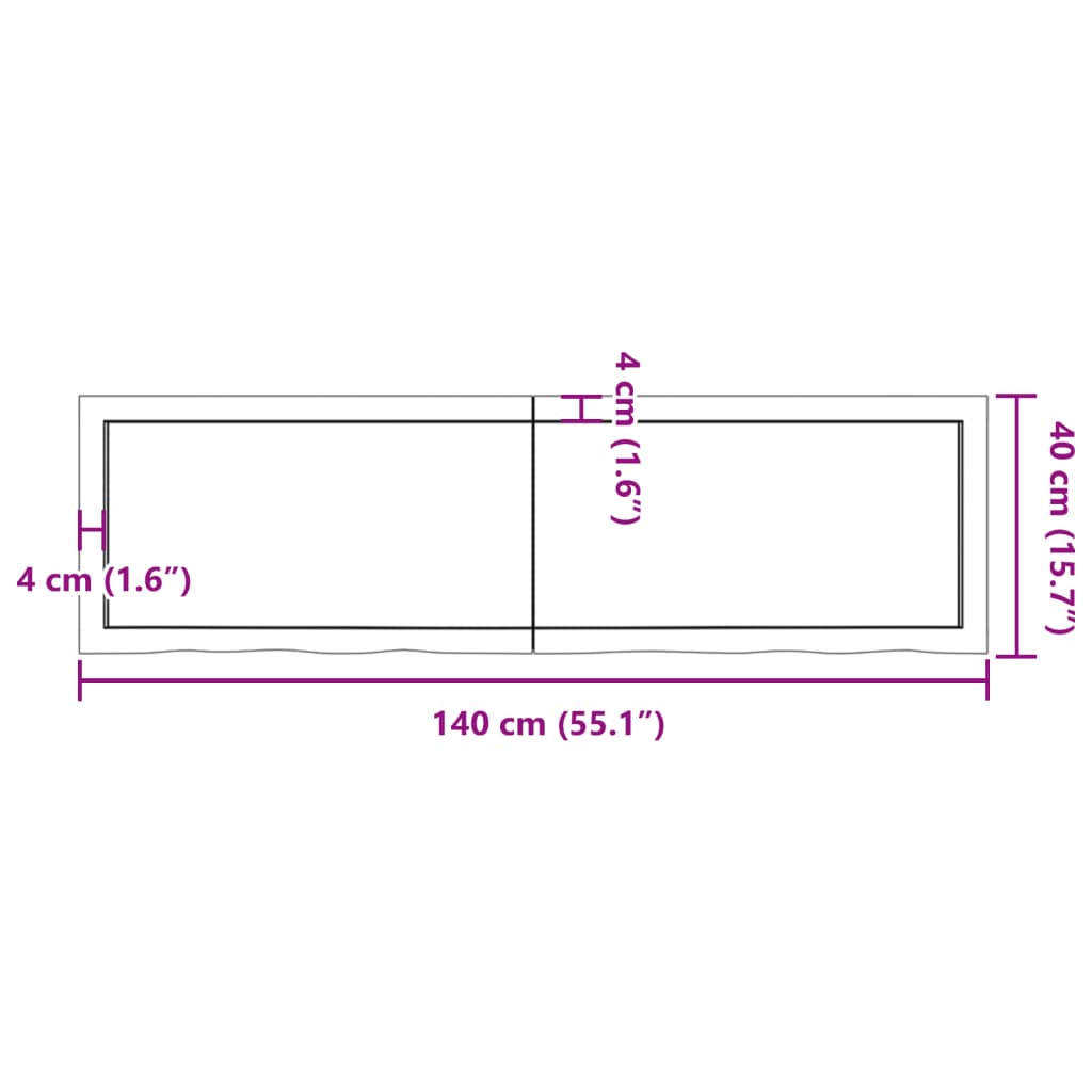 Piano per Tavolo 140x40x(2-6)cm in Rovere Massello Non Trattato - homemem39