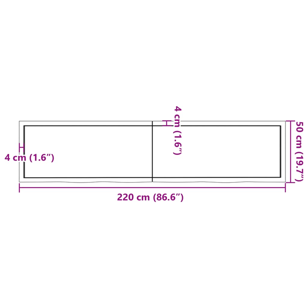 Piano per Tavolo 220x50x(2-4)cm in Rovere Massello Non Trattato - homemem39