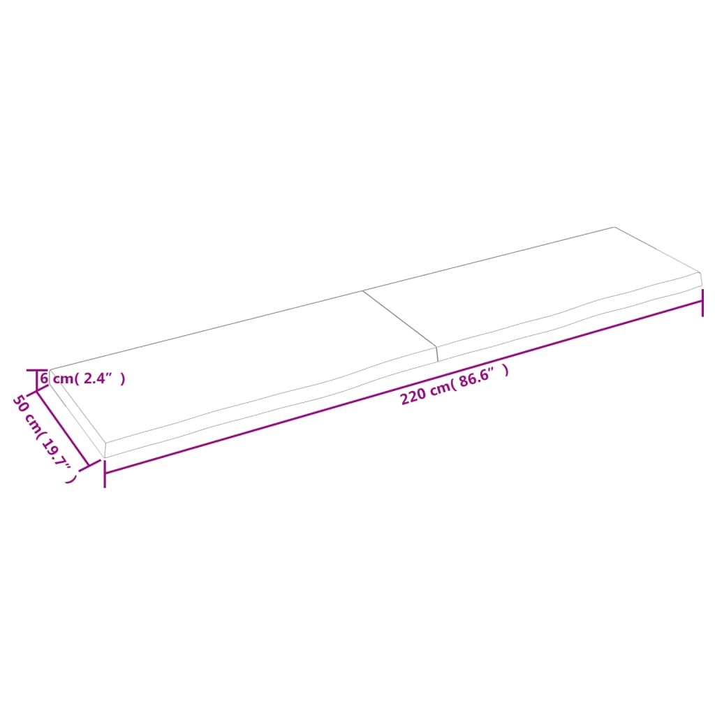 Piano per Tavolo 220x50x(2-6)cm in Rovere Massello Non Trattato - homemem39