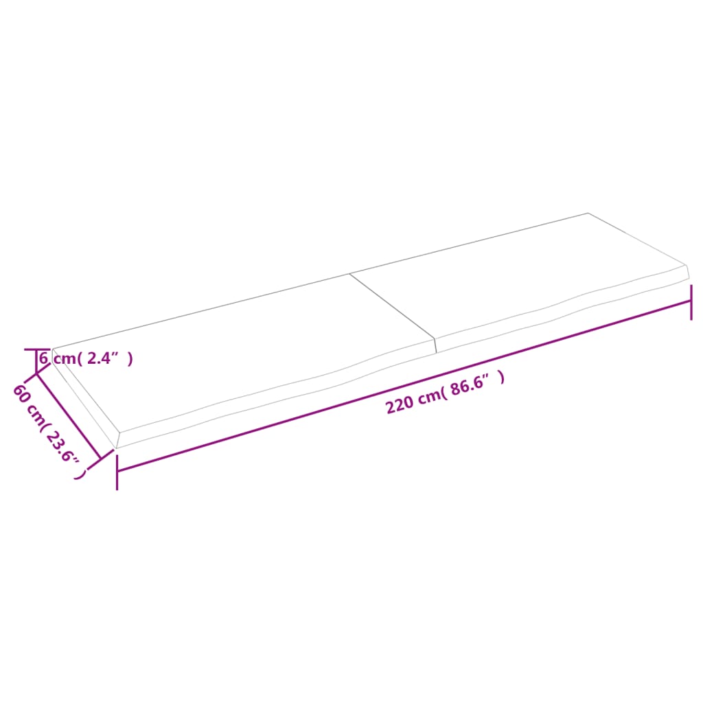 Piano Tavolo Marrone 220x60x(2-6) cm Massello Rovere Trattato - homemem39