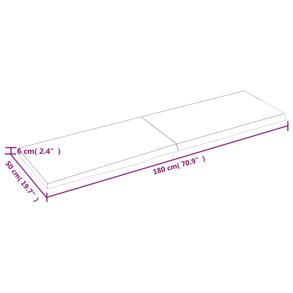 Piano Tavolo Marrone 180x50x(2-6) cm Rovere Massello Trattato - homemem39