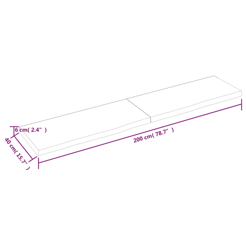 Piano Tavolo Marrone 200x40x(2-6) cm Rovere Massello Trattato - homemem39