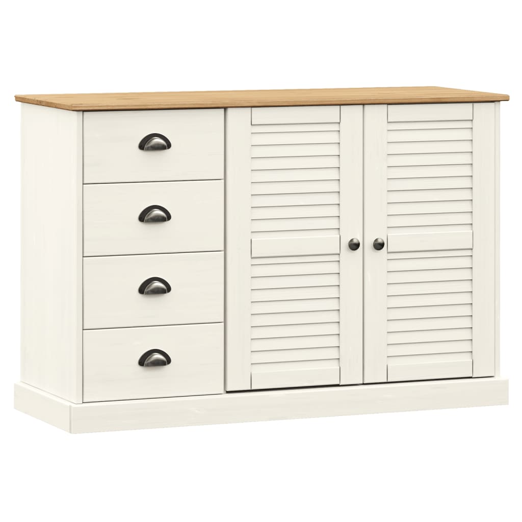 Credenza Cassetti VIGO 113x40x75 cm Legno Massello Pino Bianco - homemem39