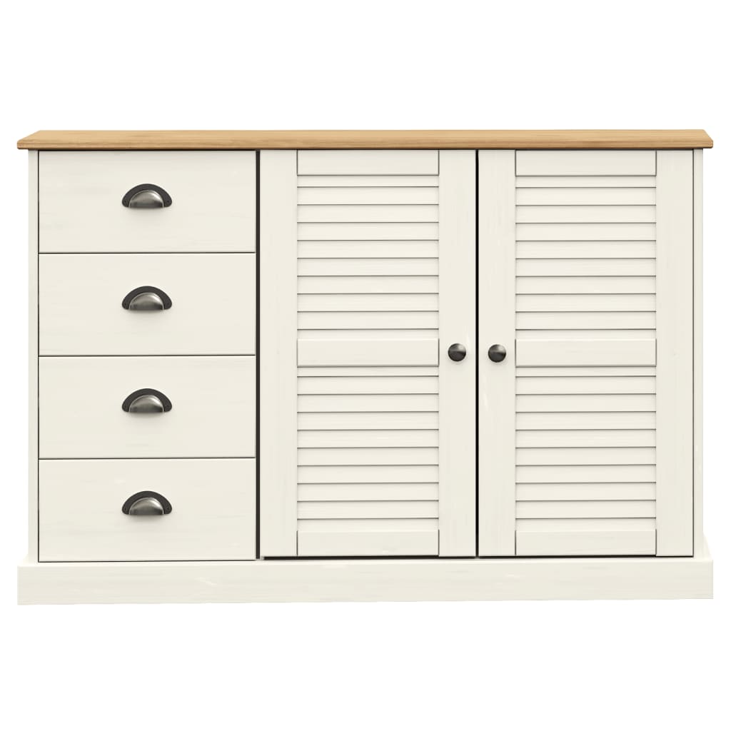 Credenza Cassetti VIGO 113x40x75 cm Legno Massello Pino Bianco - homemem39