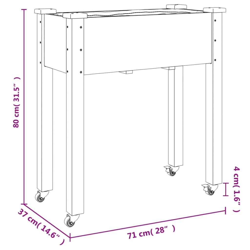 Fioriera con Ruote e Fodera 71x37x80 cm Legno Massello di Abete