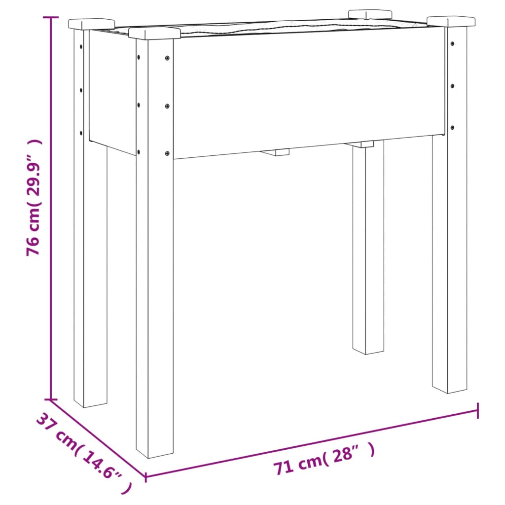 Fioriera Ruote e Fodera Grigia 71x37x80cm Legno Massello Abete - homemem39