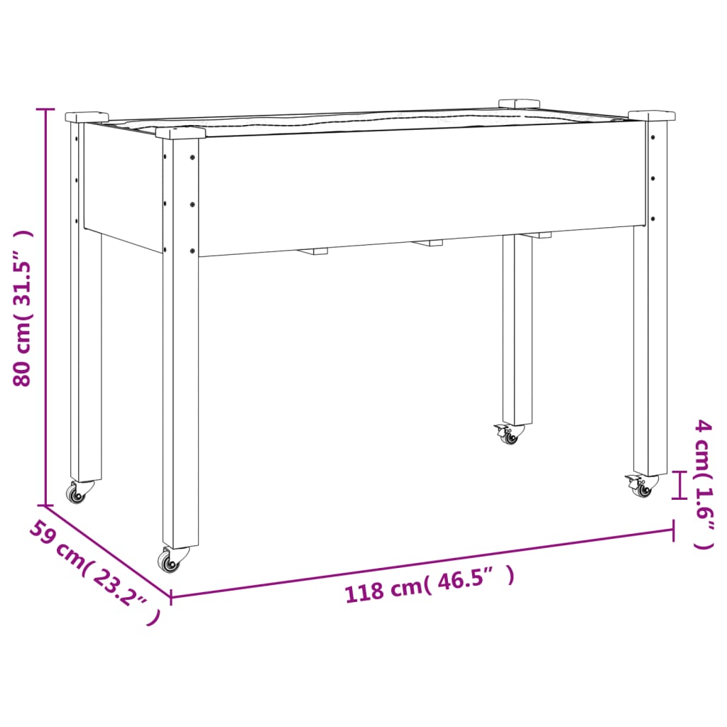 Fioriera Ruote Fodera Marrone 118x59x80cm Legno Massello Abete