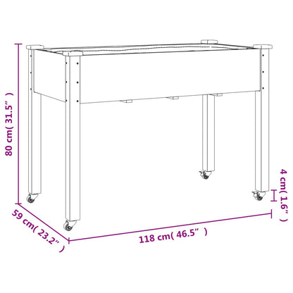 Fioriera Ruote Fodera Marrone 118x59x80cm Legno Massello Abete