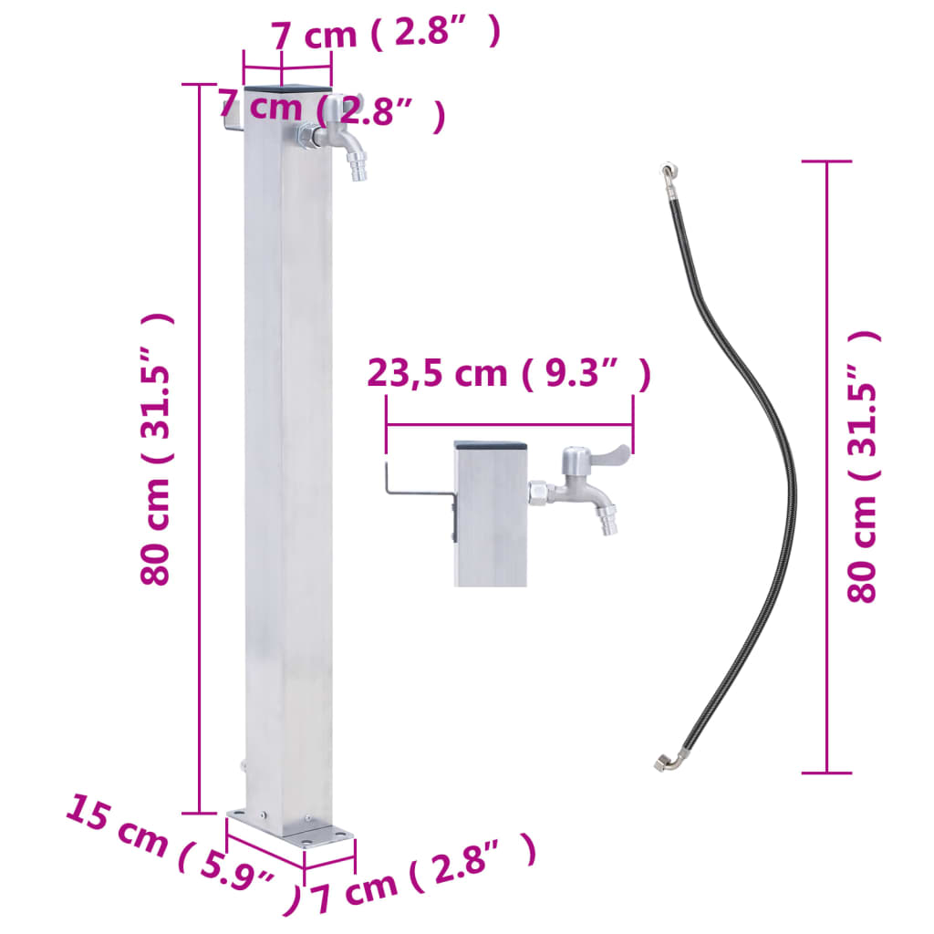 Gartenwassersäule 80 cm quadratisch aus Edelstahl