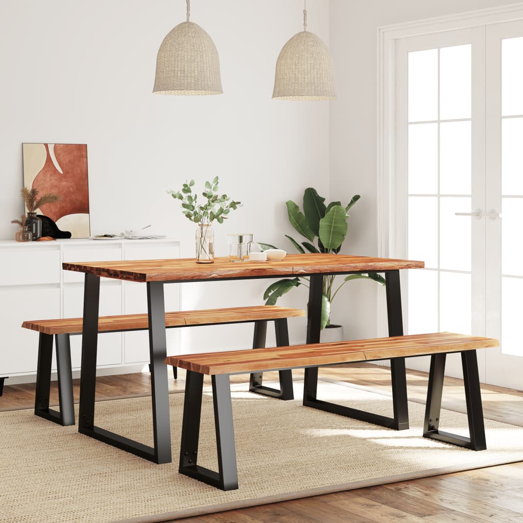 Set da Pranzo 3 pz con Bordi Vivi in Legno Massello di Acacia - homemem39