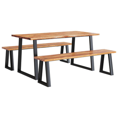 Set da Pranzo 3 pz con Bordi Vivi in Legno Massello di Acacia - homemem39