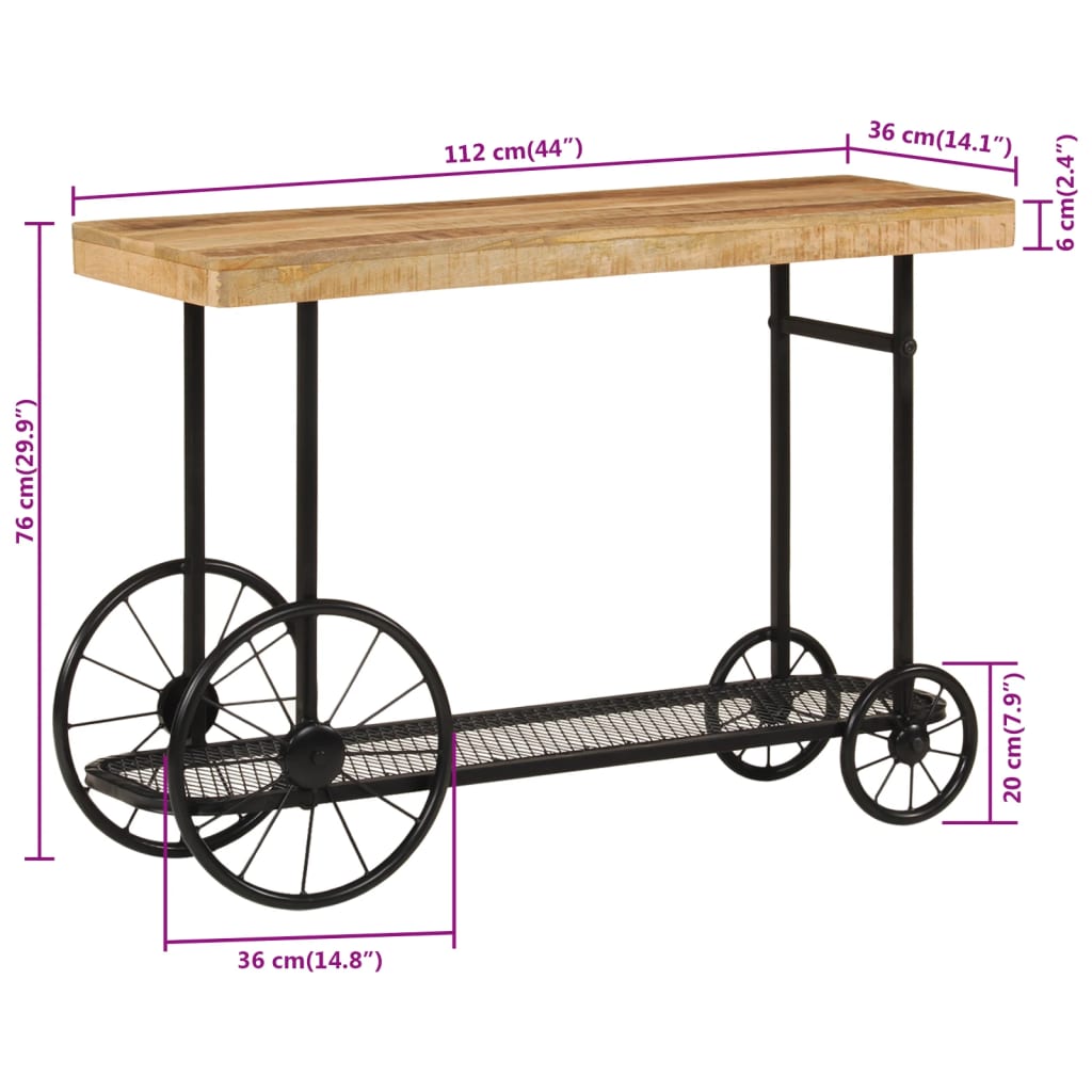 Tavolo Consolle 112x36x76 cm in Legno Massello di Mango e Ferro - homemem39