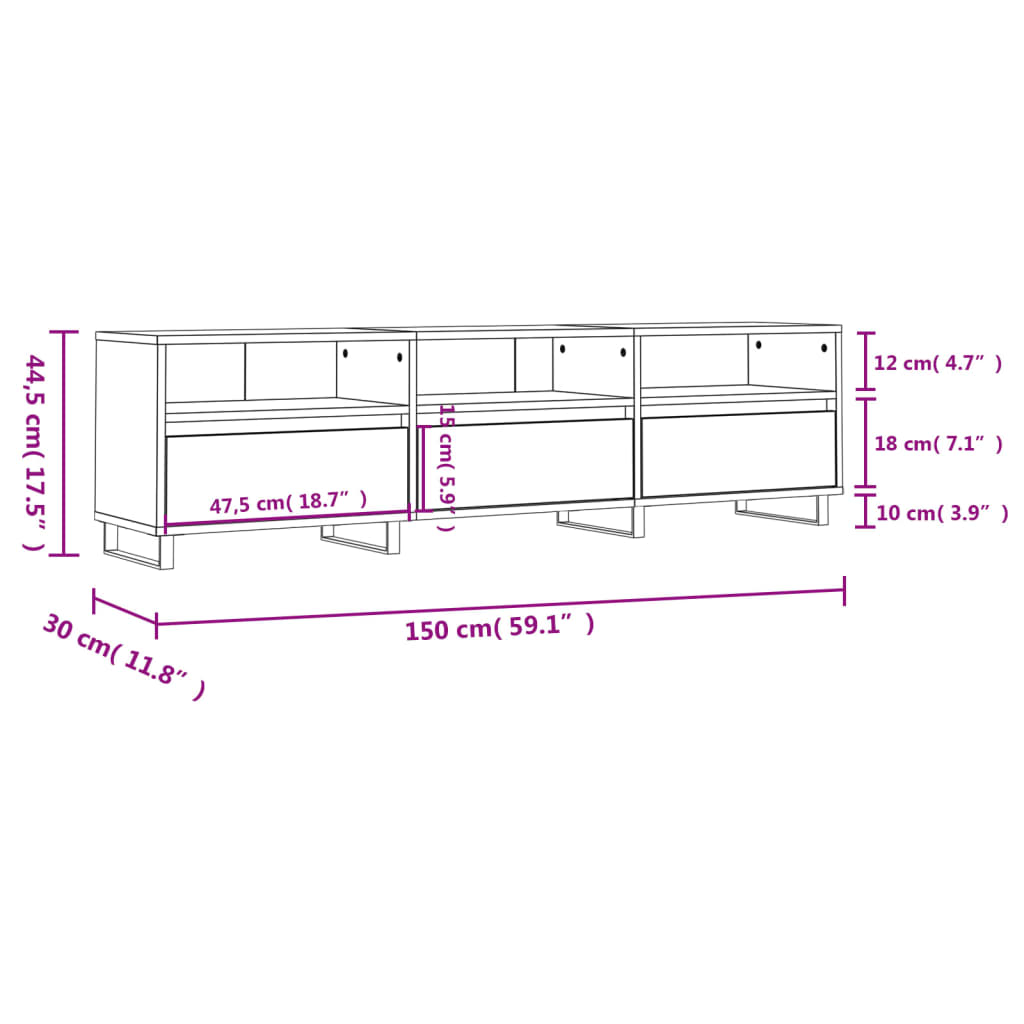 Mobile Porta TV Grigio Sonoma 150x30x44,5 cm Legno Multistrato - homemem39