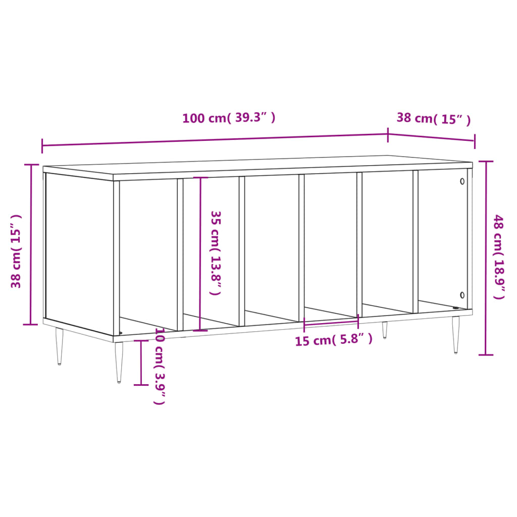 Mobile Porta Dischi Nero 100x38x48 cm in Legno Multistrato - homemem39