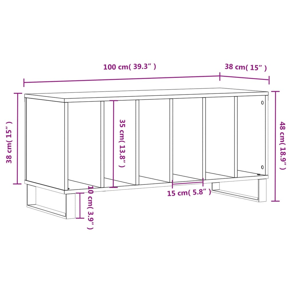 Mobile Porta Dischi Nero 100x38x48 cm in Legno Multistrato - homemem39