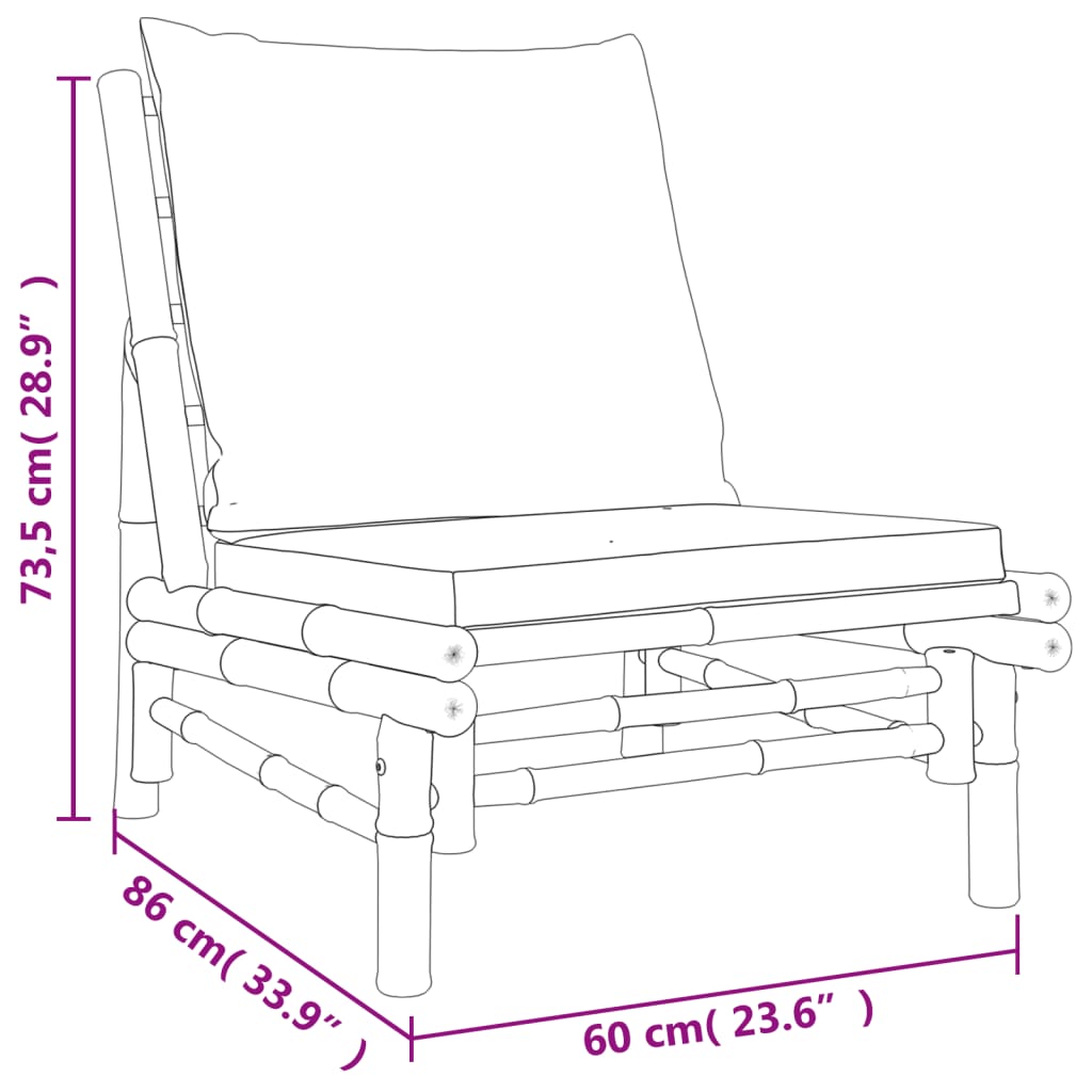 Sedie da Giardino 2 pz con Cuscini Bianco Crema in Bambù - homemem39