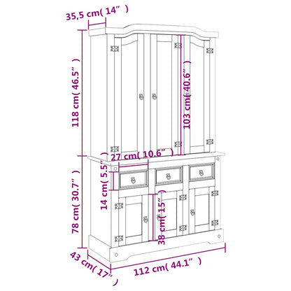 Credenza Corona Marrone 112x43x196cm in Legno di Pino Messicano