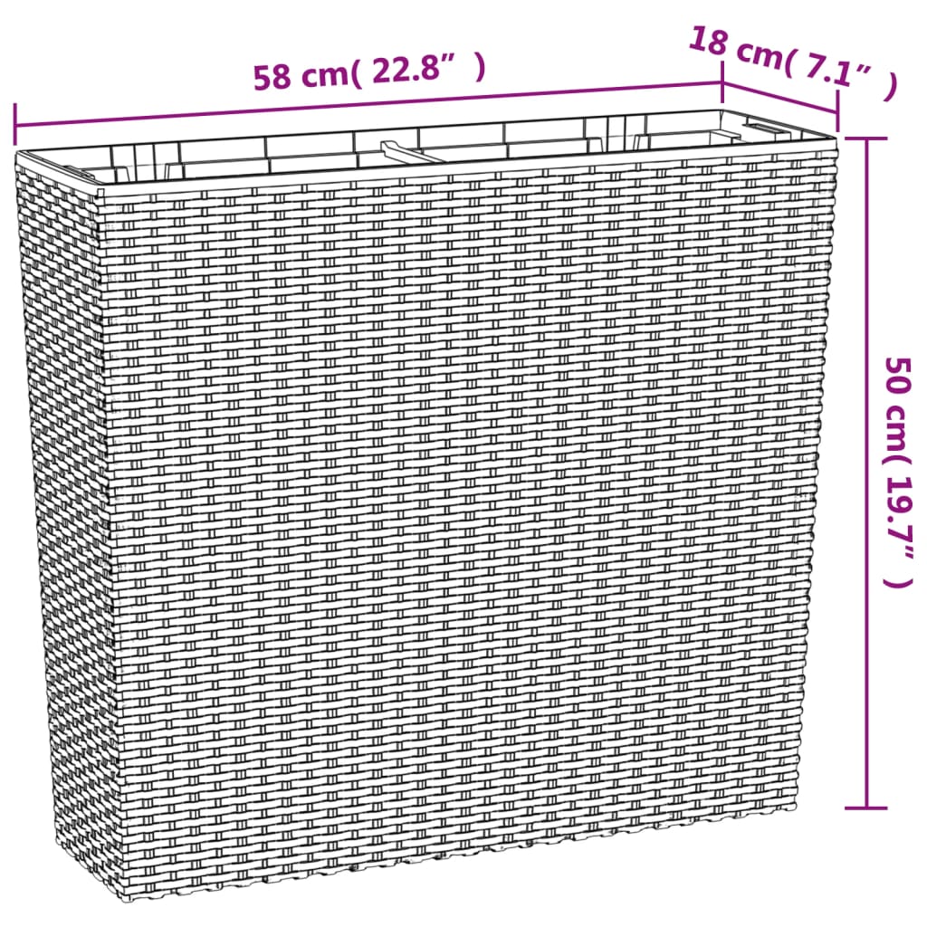 Fioriera con Interno Rimovibile Antracite 12 / 44 L PP Rattan