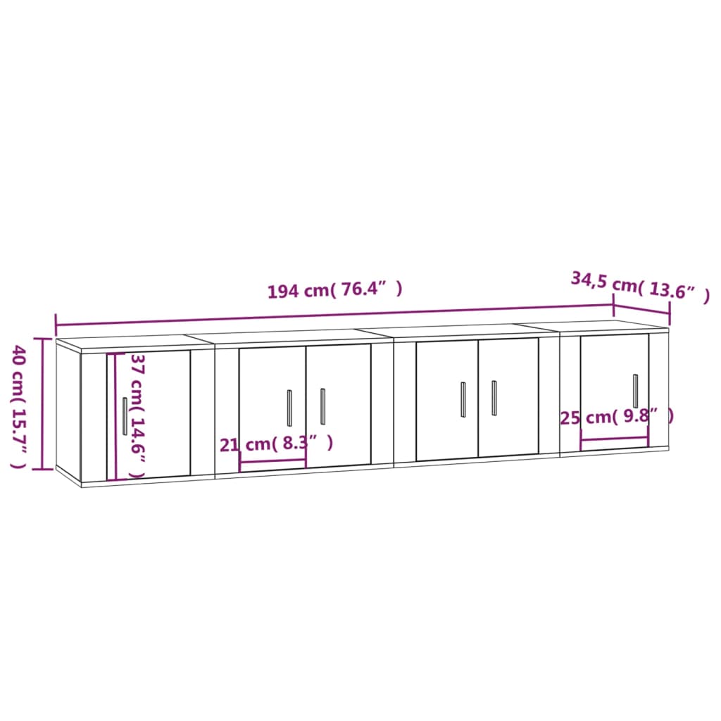 Set di Mobili Porta TV 4 pz Rovere Fumo in Legno Multistrato