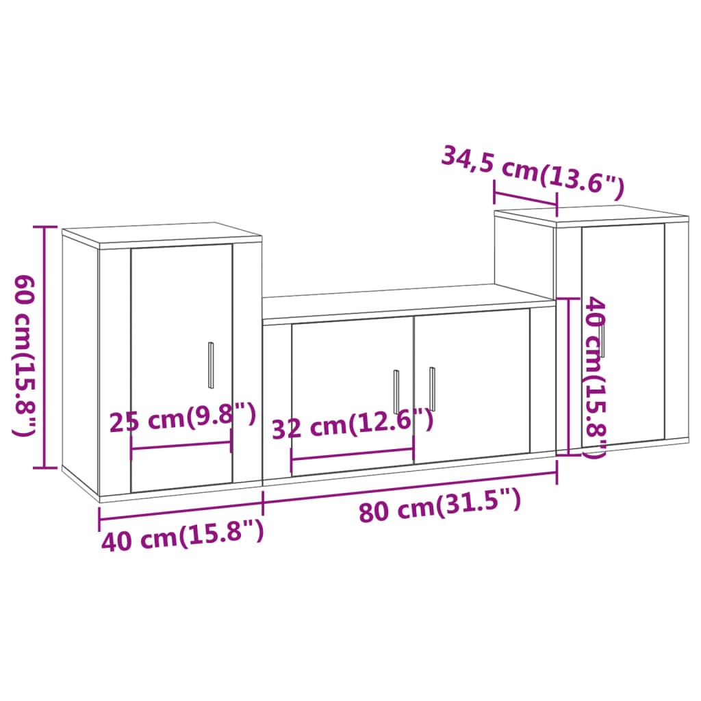 Set di Mobili Porta TV 3 pz Grigio Cemento in Legno Multistrato