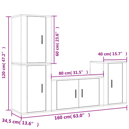 Set di Mobili Porta TV 4 pz Grigio Cemento in Legno Multistrato