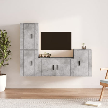 Set di Mobili Porta TV 4 pz Grigio Cemento in Legno Multistrato