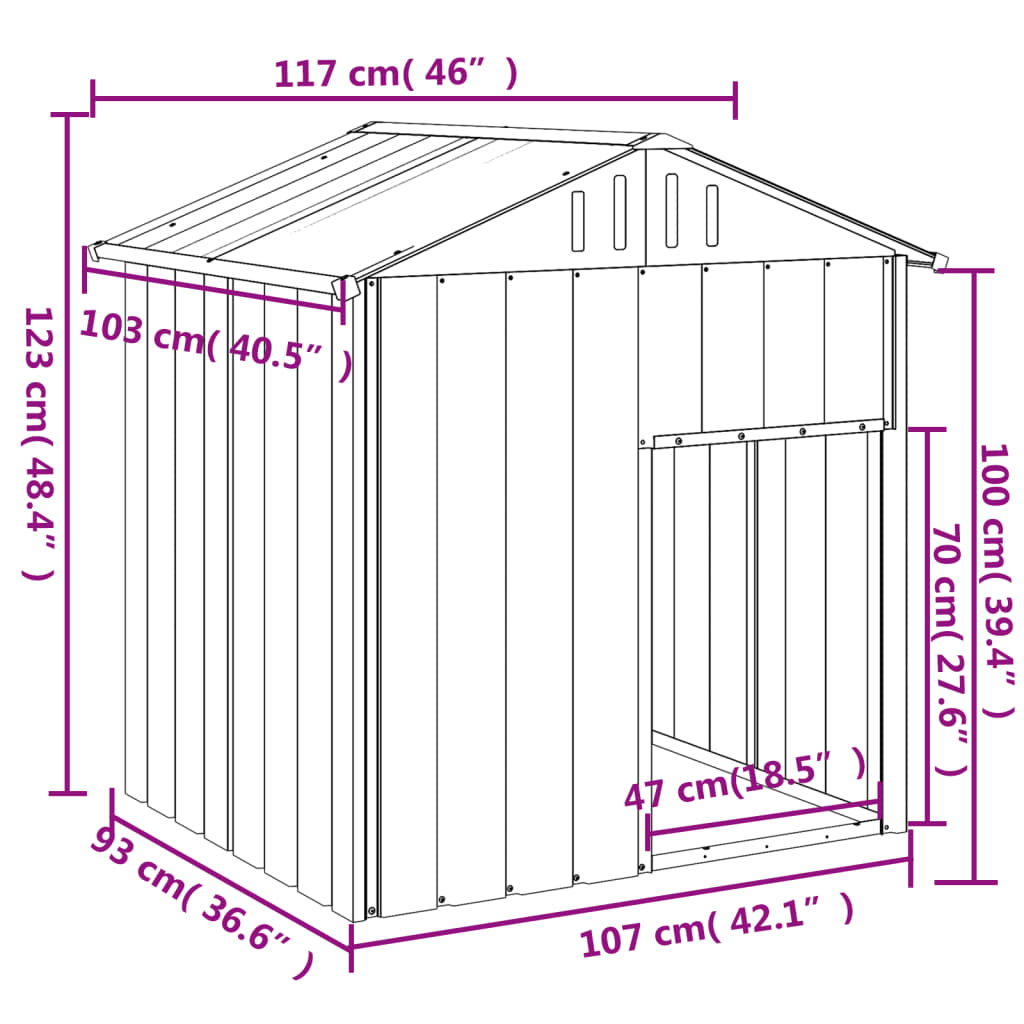 Casetta Cani con Tetto Antracite 117x103x123 cm Acciaio Zincato