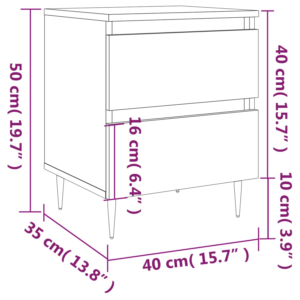 Comodino Bianco 40x35x50 cm in Legno Multistrato