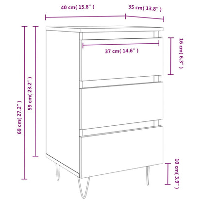 Comodini 2 pz Grigio Cemento 40x35x69 cm in Legno Multistrato