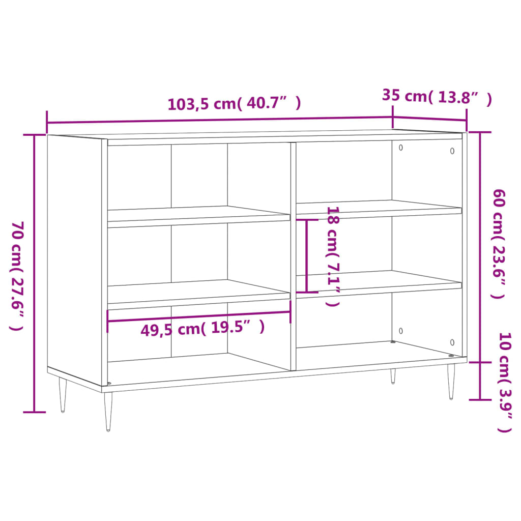 Credenza Rovere Fumo 103,5x35x70 cm in Legno Multistrato