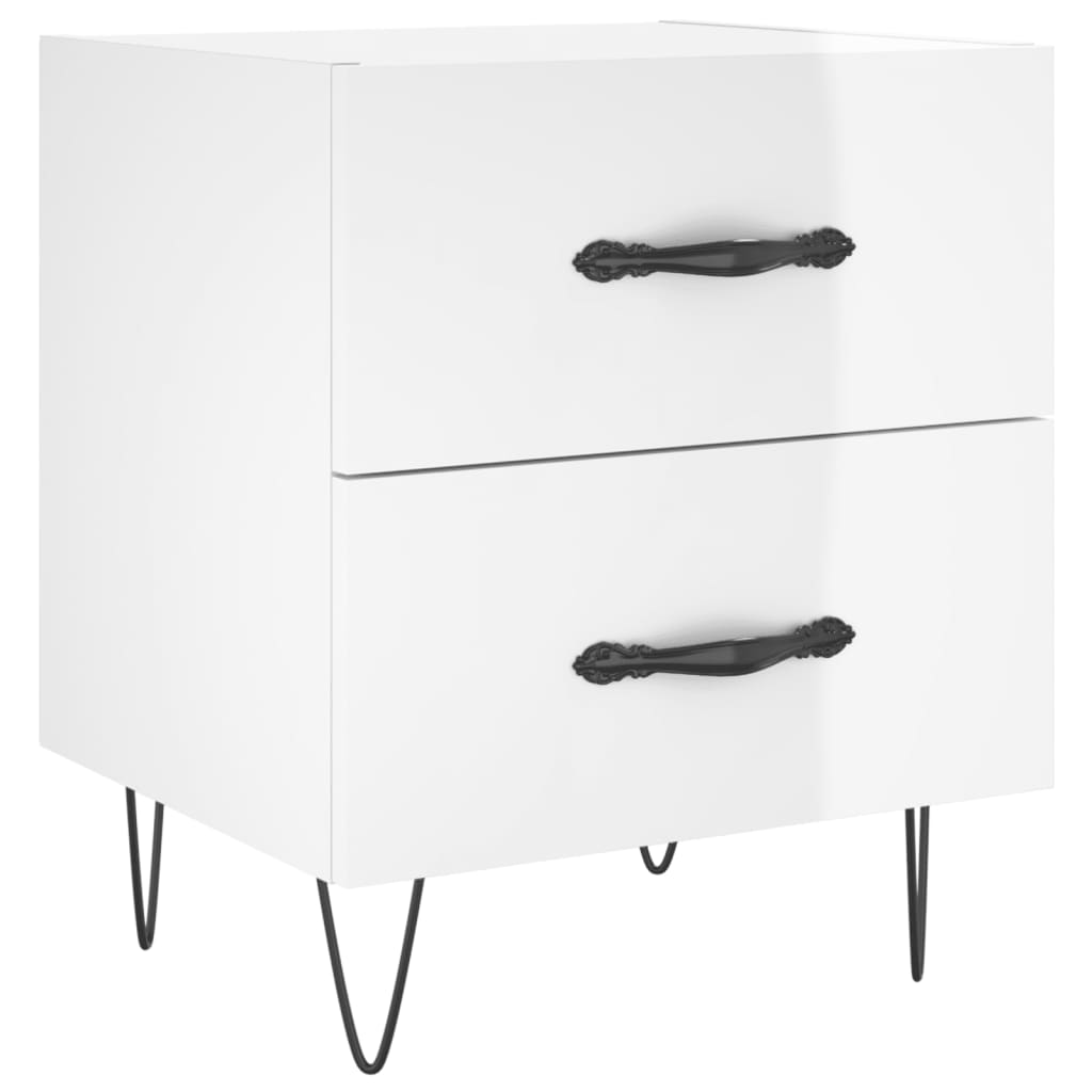 Comodini 2 pz Bianco Lucido 40x35x47,5 cm in Legno Multistrato