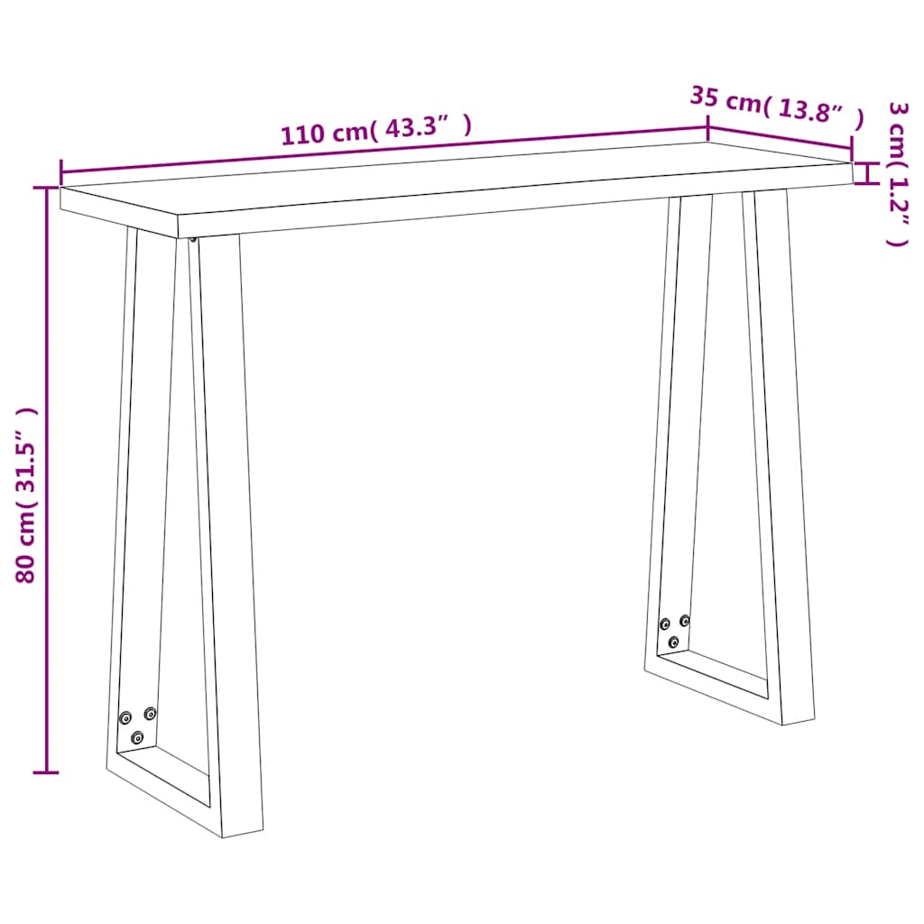 Tavolo Consolle Bordi Vivi 110x35x80 cm Legno Massello Acacia