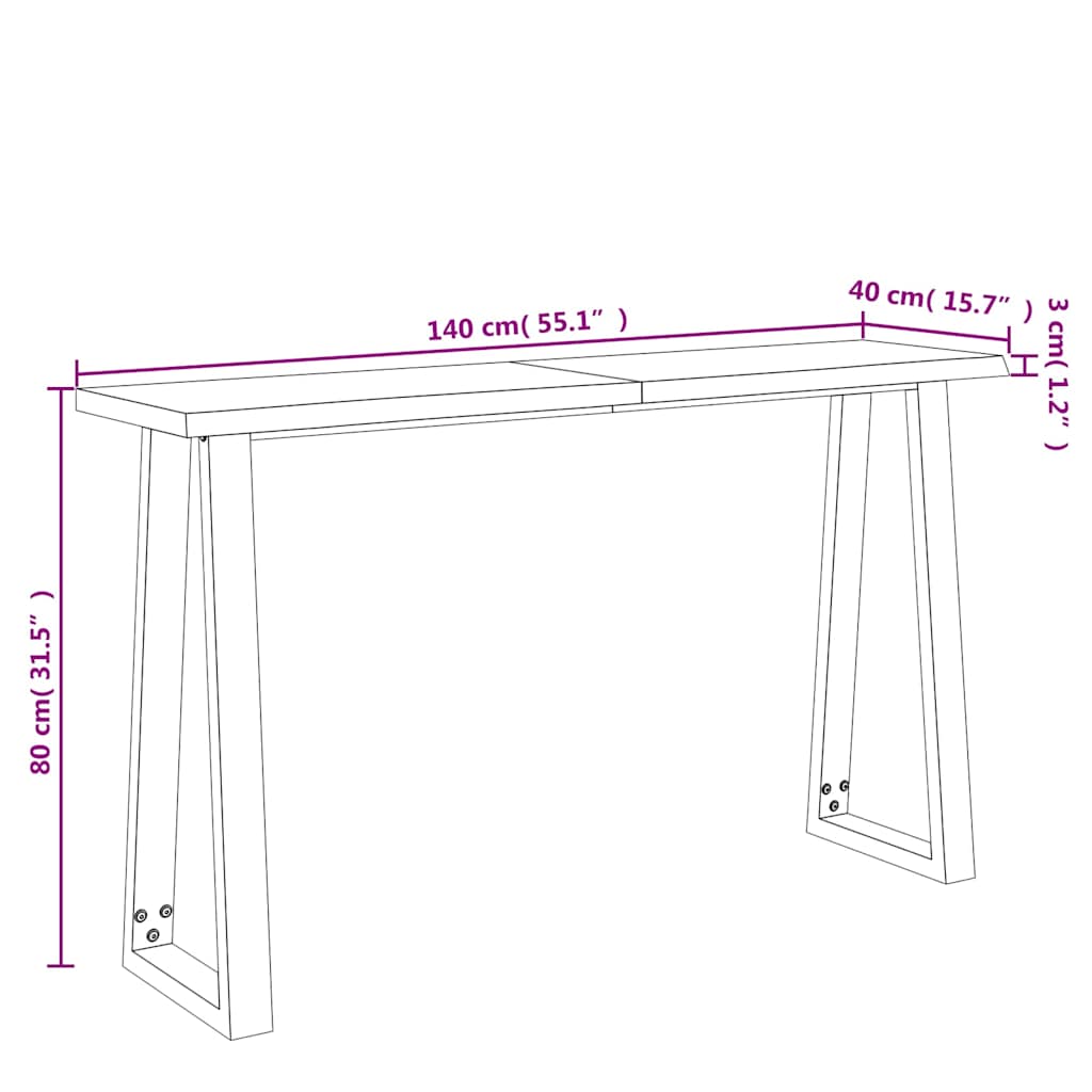 Tavolo Consolle Bordi Vivi 140x40x80 cm Legno Massello Acacia - homemem39