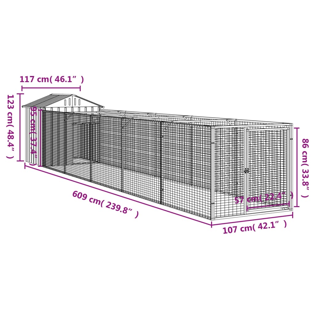 Casetta Cani con Tetto Antracite 117x609x123 cm Acciaio Zincato