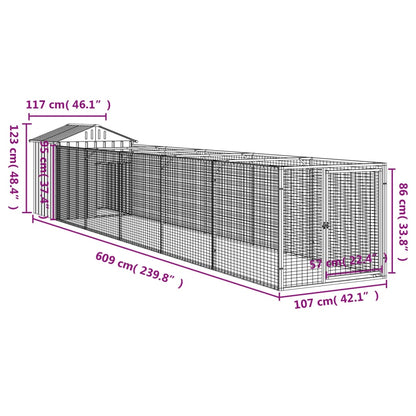 Casetta Cani Tetto Grigio Chiaro 117x609x123 cm Acciaio Zincato