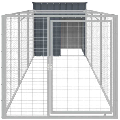 Casetta Cani con Corsa Antracite 110x405x110 cm Acciaio Zincato