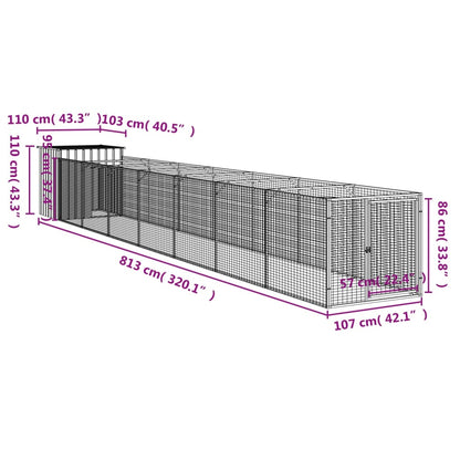 Casetta Cani con Corsa Antracite 110x813x110 cm Acciaio Zincato