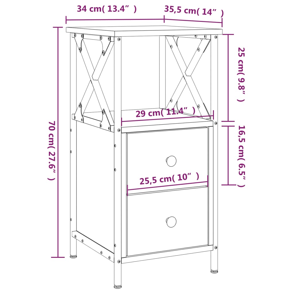 Comodino Rovere Fumo 34x35,5x70 cm in Legno Multistrato